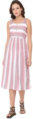 PEOPLE Women A-line White, Pink Dress