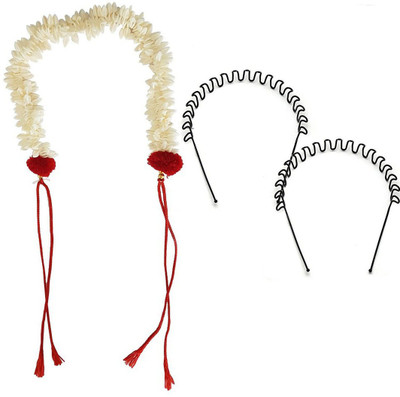 

Maahal Hair Accessories Set Combo of Hair Flower Gajra/Veni & 2 Pcs Zig Zag Metal Hair Band / Braid Extension(Multicolor)