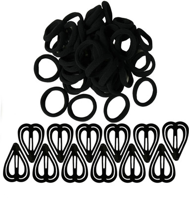 

Maahal Daily Use 30Pcs Effortless Black Colored Elastic Cotton Stretch Hair Ties Bands With 12 Pcs Black Heart ShapeTic Tac Hair Clip / Braid Extension(Black)