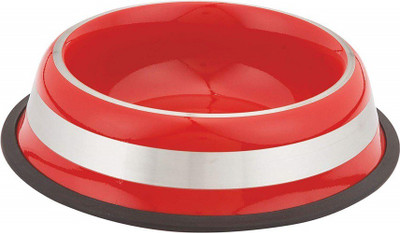 

ELTON Color Bright Silver Stripes Belly Bowls Non Tip Anti Skid Stainless Steel Dog Food Feeding Bowl with Removable Rubber Ring - 8 oz. / 0.23L 6.0 in. / 15.5 cm Cat Bowl (Stoplight Red) Round Stainless Steel Pet Bowl(0.23 L Red)