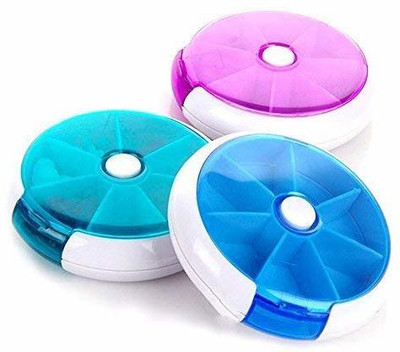 

Nuestra 7 Days 3Pcs Portable Multi Function 7 Day Round Pill Box Medicine Storage Case Pill Box(Blue, Purple, Green)