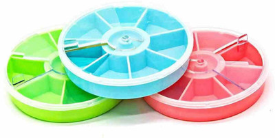 

Nuestra 7 Days Round Pill Box 7 Compartment Medicine Tablet Case Storage Dispenser Holder Pill Box(Blue, Grren, Peach)