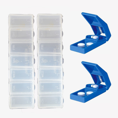 

Pin to Pen Pill box and Blue Pill cutter Set of 2 Manual Bill box(Blue, White)