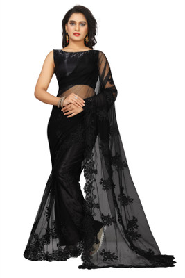 Availkart Self Design, Embroidered Fashion Net Saree(Black)
