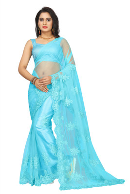 Availkart Self Design, Embroidered Fashion Net Saree(Light Blue)