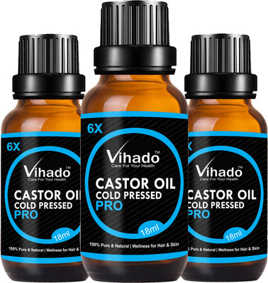 

VIHADO 6x PRO Cold-Pressed 100% Pure Castor Oil For Hair, Eyelashes, Body and Skin Care Hair Oil (18 gm) (Pack of 3)(18 ml)