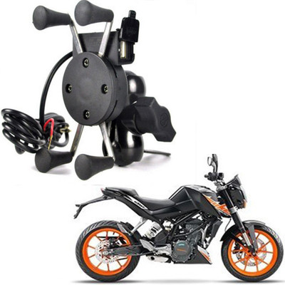 RWT X-Grip Mobile Phone Holder with USB Charger Bike Mobile Holder For Duke 200 Bike Mobile Holder(Black)