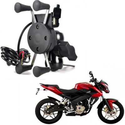 RWT X-Grip Mobile Phone Holder with USB Charger Bike Mobile Holder For Pulsar 200 NS DTS-i Bike Mobile Holder(Black)