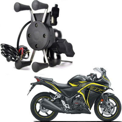 RWT X-Grip Mobile Phone Holder with USB Charger Bike Mobile Holder For CBR 250R Bike Mobile Holder(Black)