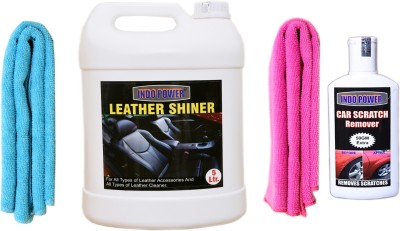 INDOPOWER TOP293-LEATHER SHINER 5ltr+ 2PC CAR MICROFIBER CLOTH (SKY BLUE + PINK)+ Scratch Remover 200gm. Car Washing Liquid(5200 ml)