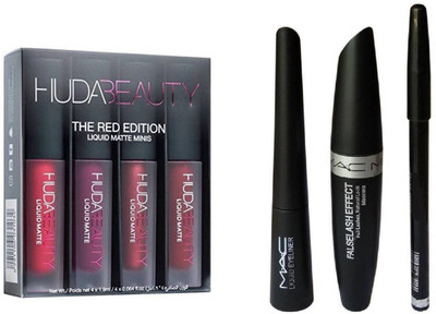 

Huda Beauty Liquid Matte Lipstick Red Edition & Eyeliner & Mascara & Eyebrow Pencil(Set of 4)