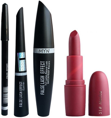 

Myn Monica matte lipstick with eyeliner black pencil, mascara & liquid eyeliner(Set of 4)