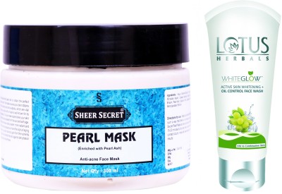 Sheer Secret Pearl Mask 300ml and Lotus WhiteGlow Active Skin Whitening + Oil Control Face wash 100ml(2 Items in the set)