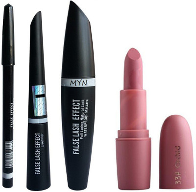 

Myn Orchid matte lipstick with eyeliner pencil, mascara & liquid eyeliner(Set of 4)
