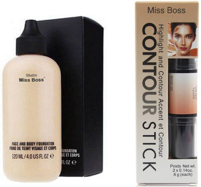 

Miss Boss Studio Perfect Finish Face & Body Foundation and kb contour stick 2in1 Concealer combo(Set of 2)