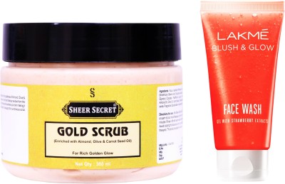 Sheer Secret Gold Scrub 300ml and Lakme Blush & Glow Strawberry Gel Face wash 100ml(2 Items in the set)