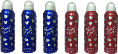 

Sweet Heart Blue & Red (Pack of 6) Deodorant Spray - For Women(1200 ml, Pack of 6)