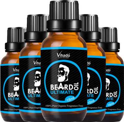 

VIHADO Ultimate Beard Oil For Beard and Mustache Growth 100% Original & Organic Made From Essential Oils for Natural Effects (Combo Pack of 5) Each 18ml Hair Oil(90 ml)