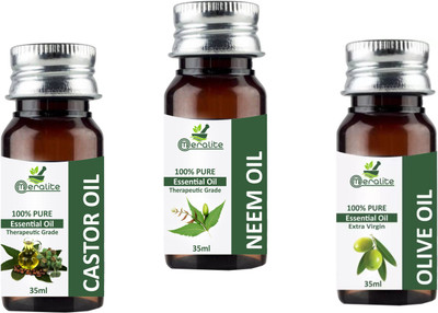 

Meralite Pure Castor Oil (ColdPressed), Neem OIl and Olive Oil For Hair, Body, Skin Care Combo Pack of 2 Hair Oil(105 ml)