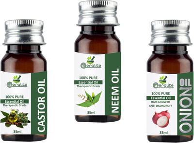 

Meralite Pure Castor Oil (ColdPressed), Neem OIl and Onion Oil For Hair, Body, Skin Care Combo Pack of 3 Hair Oil(105 ml)