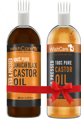 

WishCare 100% Pure Cold Pressed Castor Oil & Jamaican Black Castor Oil - 200Ml Each Hair Oil(400 ml)