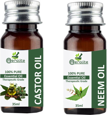 

Meralite Pure Castor Oil (ColdPressed) and Neem OIl For Hair, Body, Skin Care Combo Pack of 2 Hair Oil(70 ml)