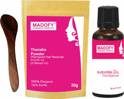 

MADOFY Thanaka Powder 30 gm & Kusumba Oil 30 ml with Wooden Spoon Cream(30 g)