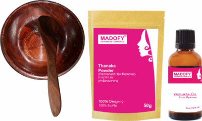 

MADOFY Thanaka Powder 50 gm & Kusumba Oil 50 ml with Wooden Bowl & Spoon Cream(50 g)
