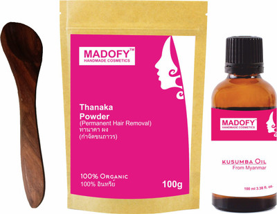 

MADOFY Thanaka Powder 100 gm & Kusumba Oil 100 ml eith Wooden Spoon Cream(100 g)
