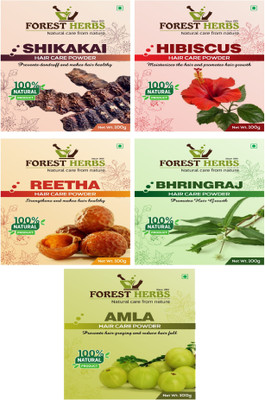 

Forest Herbs 100% Natural Organic Shikakai, Amla, Hibiscus, Bhringraj & Reetha Powder Combo Set of 5(500 g)