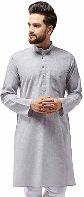 Varmohey Men Self Design Straight Kurta(Grey)