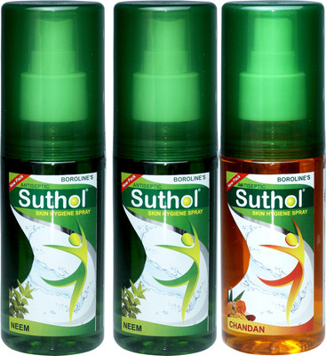 

Boroline's Suthol Neem Spray 100MLX2 with Chandan Spray 100MLX1 Combo Pack of 3 (300ML) Antiseptic Spray(300 ml, Pack of 3)