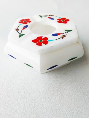 TANISHKA CREATIONS Marble Ash Tray (Hexagone Shape ) With beautiful Inlay Work White, Red Marble Ashtray(Pack of 1)