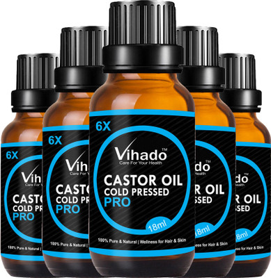 

Vihado 100% Pure Castor Oil For Hair, Eyelashes, Nails, Body, Skin Care & Hair Care / Castor Oil For Hair Growth / Castor Oil For Beard Growth / Castor Oil For Skin Treatment For Men and Women (5 Pack of 18ml)(90 ml)