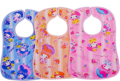 Pank-Smith Baby's Waterproof Nursery Random Cartoon Print Valcro Bibs With Defferent Bright Color's Set Of 3(Multicolor)