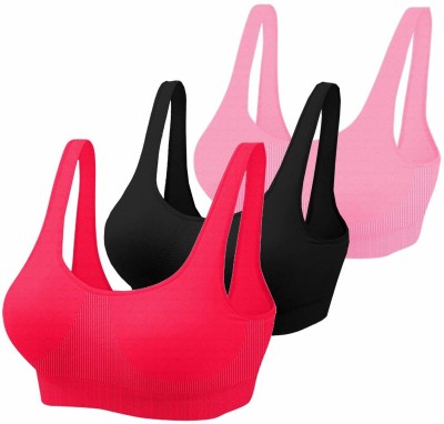 Mysha Air Sports Bra (Free Size, Fits Best- 28-34)Pack of 3 Women Sports Non Padded Bra(Red, Black, Pink)