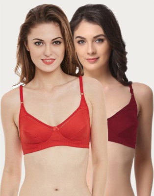 Clovia Pack of 2 Cotton Non-Padded Non-Wired Full Cup Bra Women T-Shirt Lightly Padded Bra(Red, Maroon)