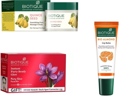 

BIOTIQUE BIO PARTY GLOW FACIAL KIT, quince seed NOURISHING FACE MASSAGE CREAM, LIP balm(Set of 3)