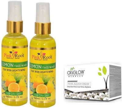 

Pink Root LEMON FACE WASH 2 PCS WITH PEARL BLEACH 50GM(Set of 3)