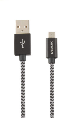 Deulec DT 160 Micro USB to USB A Charging and Data Nylon Braided Cable - 2 Meter - Black & Grey 2 m USB Type C Cable(Compatible with Charging, Black, Grey, One Cable)