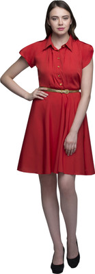 AAYU Women Gathered Red Above Knee/Mid Thigh Length Dress
