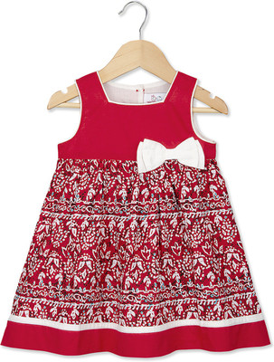 YOUNG BIRDS Girls Midi/Knee Length Casual Dress(Red, Sleeveless)