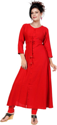 Sanju Creation Women Solid A-line Kurta(Red)