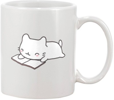 RADANYA Kawaii Cat Reading A Book Coffee Funny Tea Gift Cup MUG891 Ceramic Coffee Mug(350 ml)