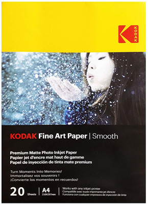 Kodak Fine Art Paper Smooth A4 (210X297mm) Photo Paper 230 GSM 20 Sheets Unruled A4 Inkjet Paper(Set of 1, White)