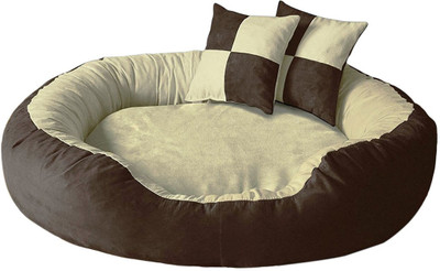 

Hiputee Soft Velvet Reversible Round Dog/Cat/Pet Bed With 2 Extra Cushions Extra Large XL Pet Bed(Brown, Cream)