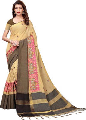 Ratnavati Embroidered Bollywood Cotton Blend, Cotton Linen Saree(Beige)