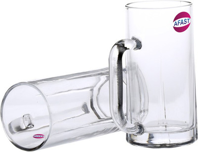 AFAST (Pack of 2) New Bavrage Tumbler Pilsner Glass Beer Mug With Handle Set Of 2-BR05 Glass Set Beer Mug(300 ml, Glass, Clear)