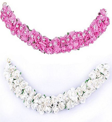 

Iyaan Hair Accessories For Women Wedding, Bridal Gajra For Party Wear, Hair Accessory Set(Pink, White)