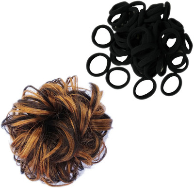 

Maahal Brown Rubber Juda with 30 Pcs Effortless Black Colored Elastic Cotton Stretch Hair Ties Bands / Hair Accessory Set(Black, Brown)
